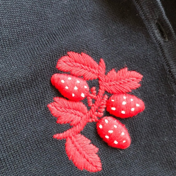Talbots Embroidered Strawberry Sweater Cardigan NWT Navy Blue Size MP - Picture 4 of 9
